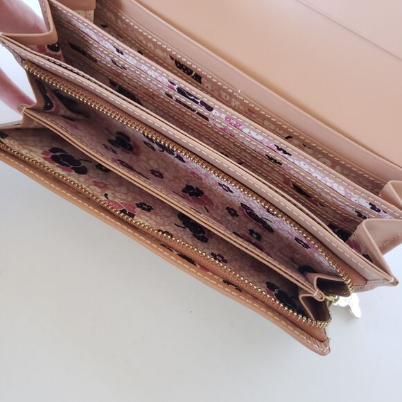 Anna Sui Wallet Clutch White Envelope Leather Owl Floral Hearts Boho Glam Box - Picture 6 of 12